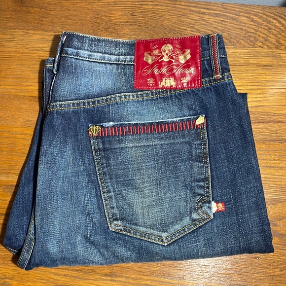 Stash House Denim Blue Jeans Baggy Pants Skulls Distressed - Picture 6 of 15